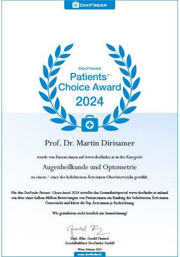 Experten Prof. Dr. Dirisamer, PD Dr. Dr. Luft und Prof. Dr. Priglinger, DocFinder Patients’ Choice Award