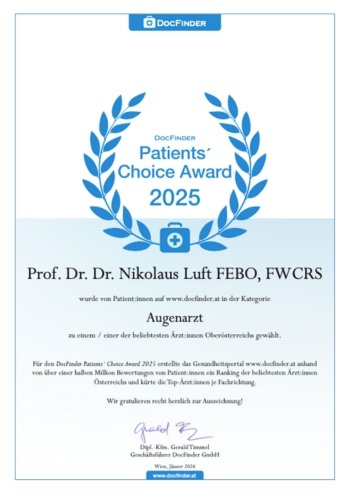 Experten Prof. Dr. Dirisamer, PD Dr. Dr. Luft und Prof. Dr. Priglinger, DocFinder Patients’ Choice Award 2025